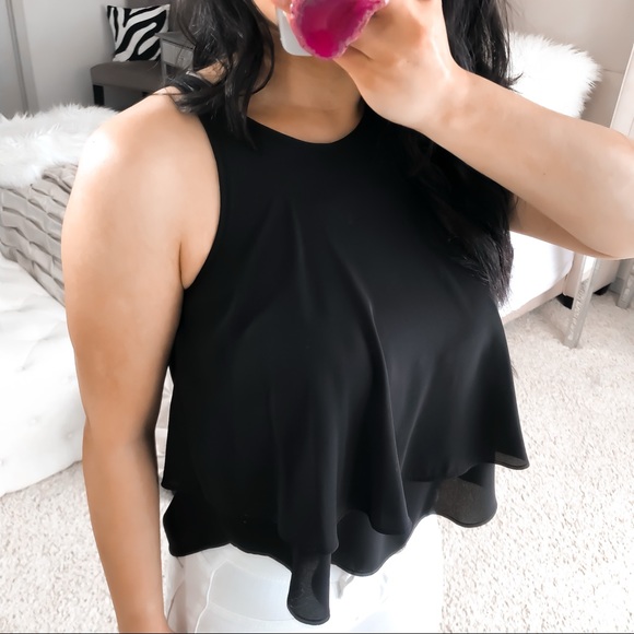 Intu xs black round neck double layer mesh crop top - Picture 2 of 7